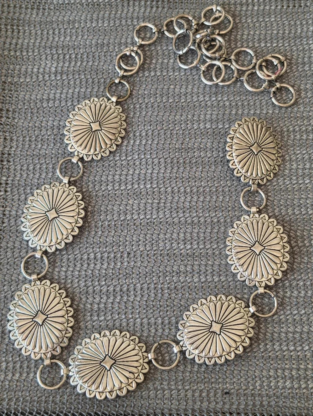 Silver Tone Western Concho Chain Link Belt  Adjustable Boho Cowgirl Style